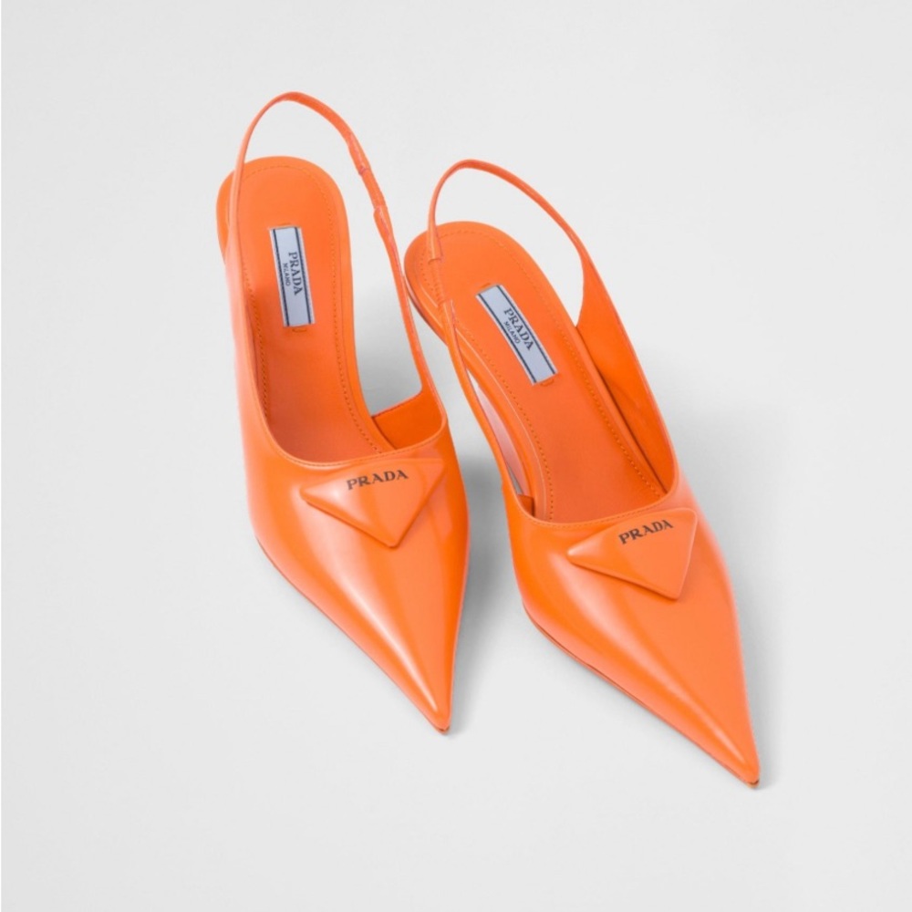 Prada Women’s Orange Brushed Leather Slingback Pumps